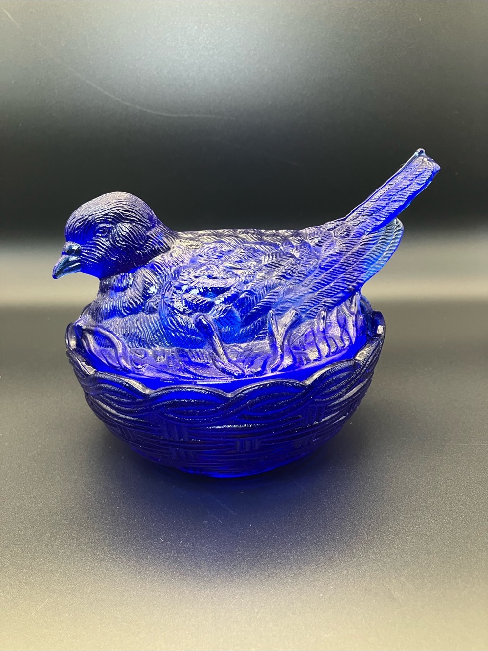 Cobalt Blue Glass Bird Candy Dish - Decorative Bird Nest